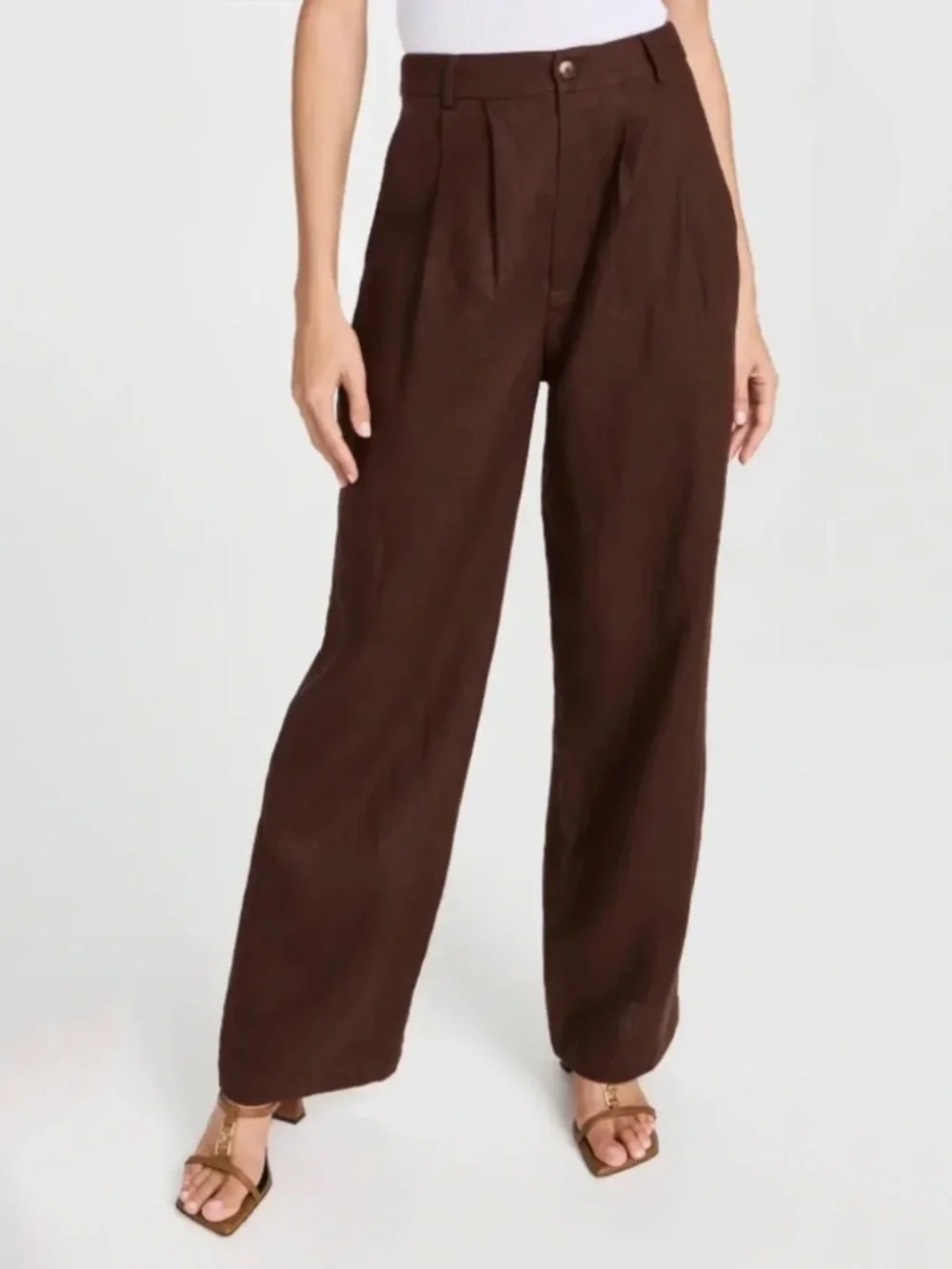 Reformation Vesta Wide Leg Linen Pants in Cafe Brown Size 8